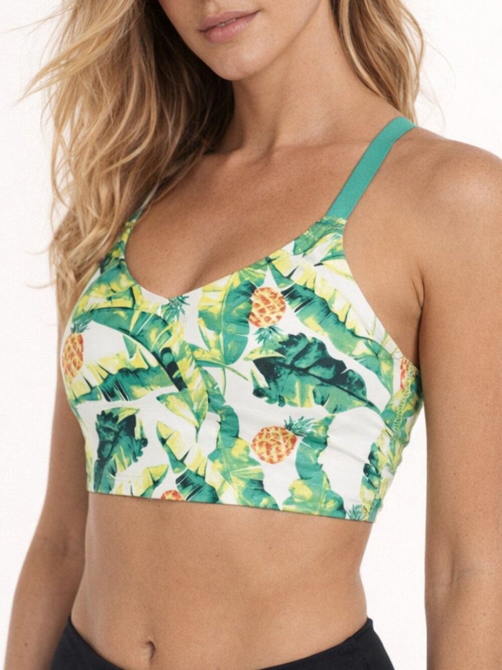 Wildfox Tropical Pineapple Sports Bra Racerback Summer Activewear, Size Small
